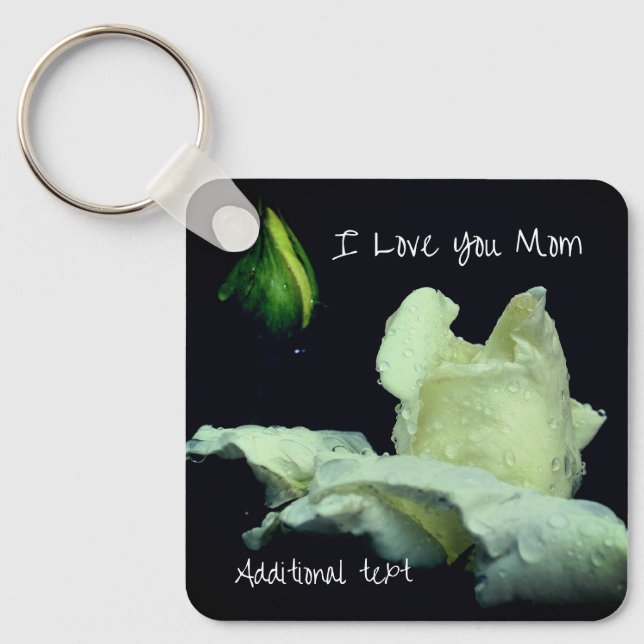 Llavero Te amo mamá White Rosebud Personalizado (Anverso)