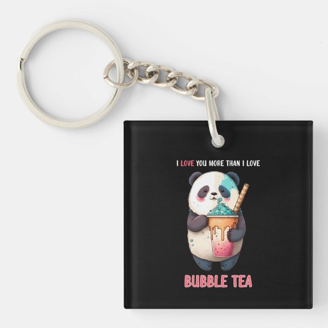 Llavero Te amo más que el té burbuja boba kawaii panda (Frente)