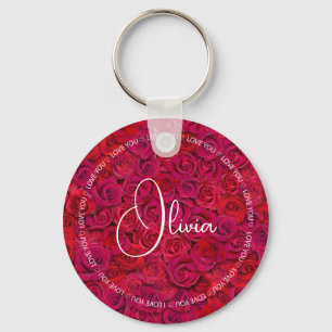 Llavero Te Amo Nombre Personalizado Rosas Rojas Amor