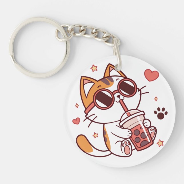 Llavero Té Boba para beber un gato lindo - Accesorio Kawai (Frente)