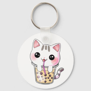 Llavero té de burbuja de gatos de Kawaii