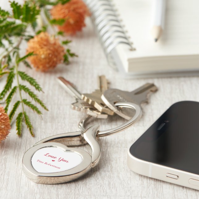 Llavero Te encanta el corazón rojo personalizado blanco (Lateral)