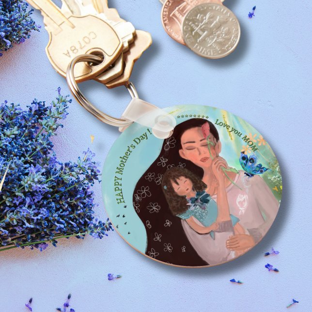 Llavero Te quiero MAMÁ con una niña pequeña (Love you MOM with a little girl Keychain  (2))
