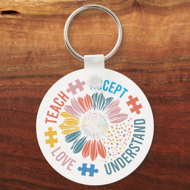 Llavero "Teach Accept Love Understand" Puzzle Piece Flower (Anverso)