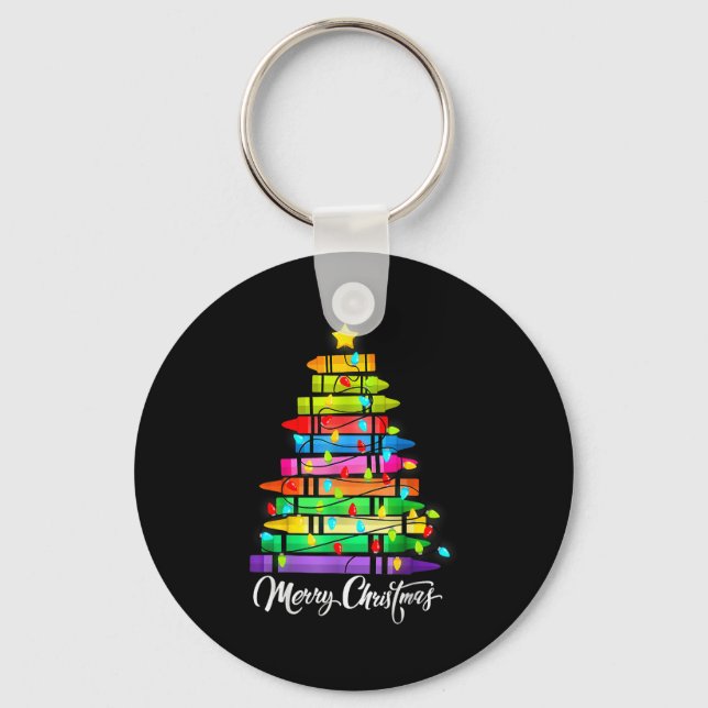 Llavero Teacher Crayon Merry Christmas Tree Lights School  (Anverso)