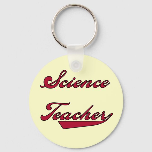 Llavero Teacher de Ciencia camisetas de texto rojo y regal (Anverso)
