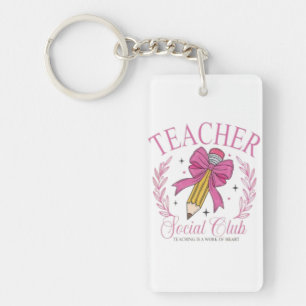 Llavero 📚 ✨ Teacher Social Club Pink Pencil Bow Diseño