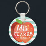 Llavero Teacher's Apple | Custom Name<br><div class="desc">A fun and lighthearted seafoam green striped keychain featuring a stylized apple illustration. Inside of this apple is your favorite teacher's name in a playful style font.</div>