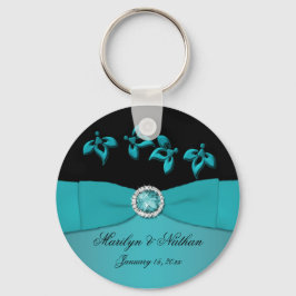 Llavero Teal and Black Floral Keychain