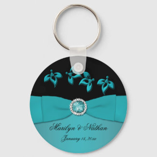 Llavero Teal and Black Floral Keychain