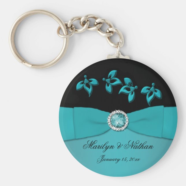 Llavero Teal and Black Floral Keychain (Frente)