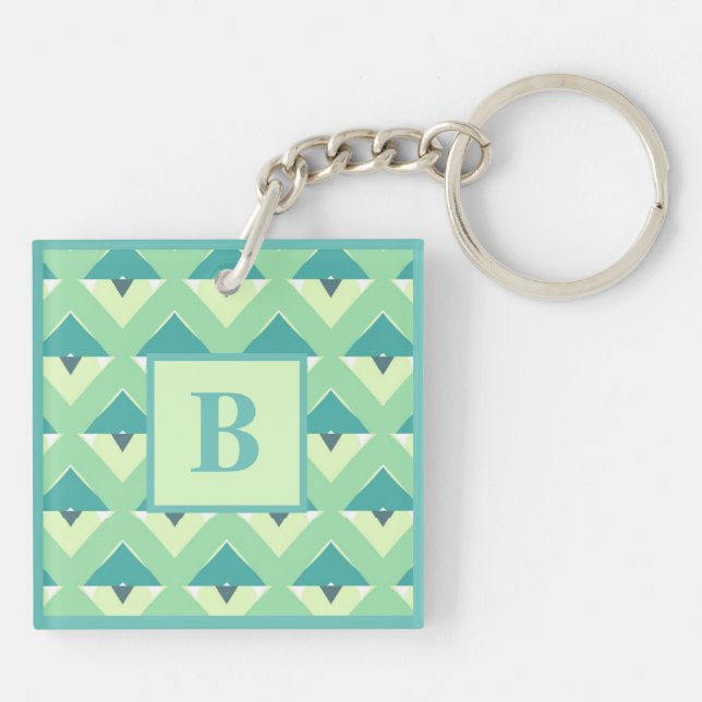 Llavero Teal and Blue Geometric Pattern Monogram (Atrás)