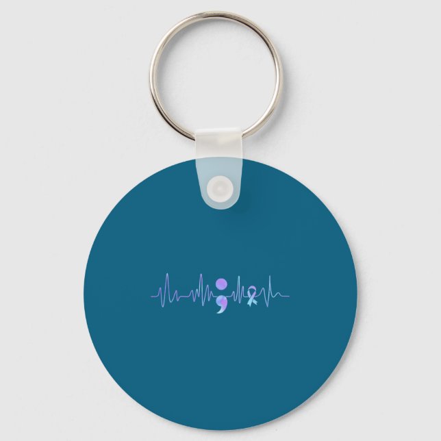 Llavero Teal Purple Heartbeat Semicolon Suicide Prevention (Anverso)