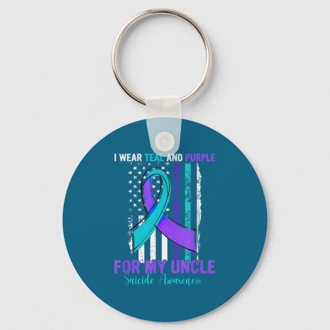 Llavero Teal Purple Ribbon Suicide Awareness Flag Uncle  (Anverso)