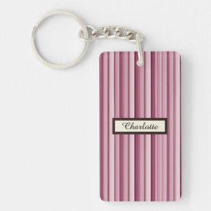 Llavero Tecla acrílica rayada de malva rosa rosada persona