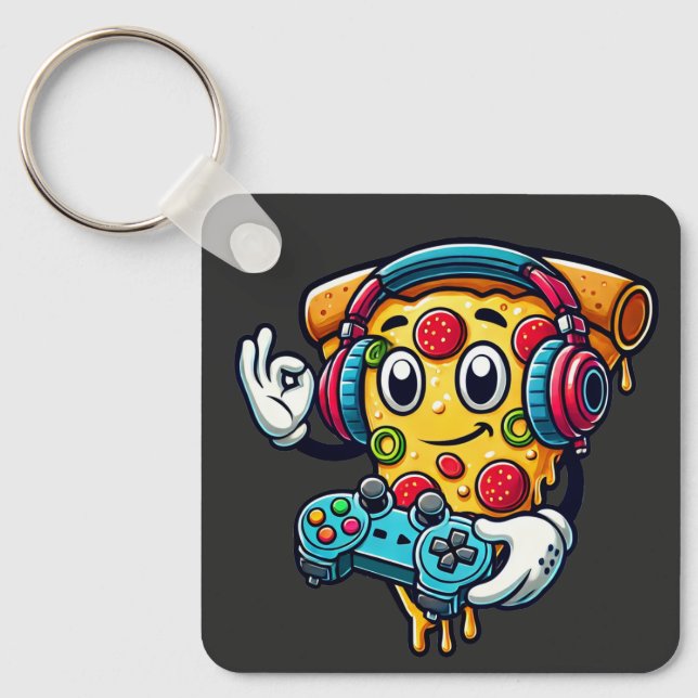 Llavero Tecla de alimentos para juegos de video Gamer Pizz (Anverso)