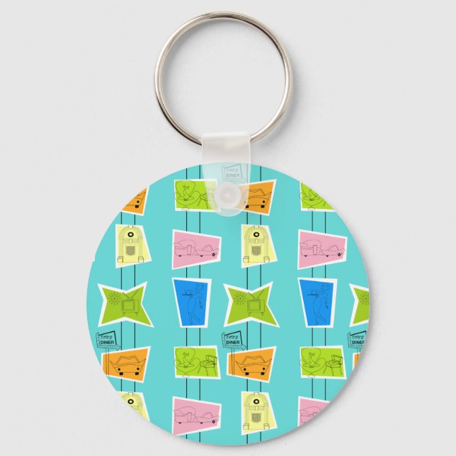 Llavero Tecla de botón kitsch retro atómico (Anverso)