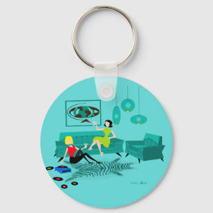 Llavero Tecla de botón Retro Chicas Noche En