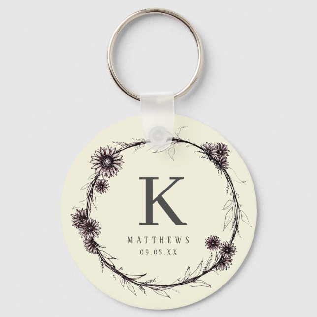 Llavero Tecla de cumpleaños de flor elegante personalizada (Anverso)