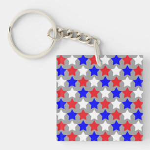 Llavero Tecla de diseño de estrellas rojas, blancas y azul