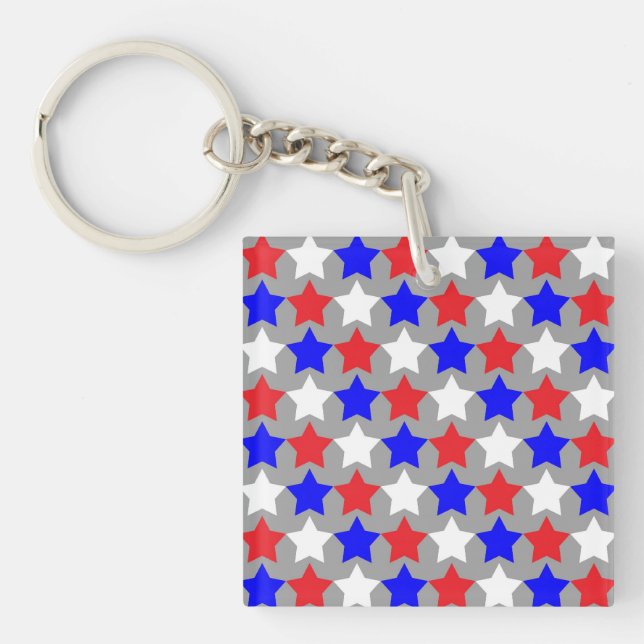 Llavero Tecla de diseño de estrellas rojas, blancas y azul (Frente)