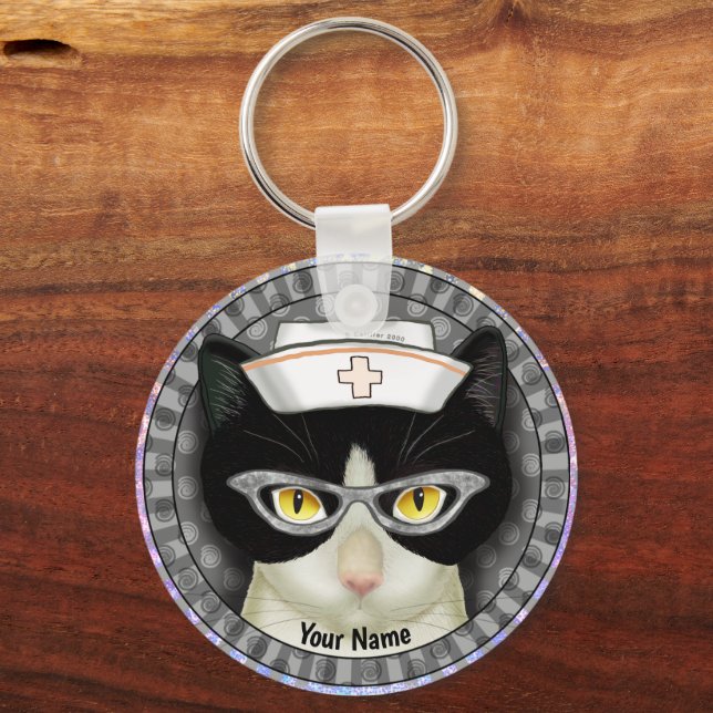 Llavero Tecla de enfermería para gatos de Tuxedo (Anverso)