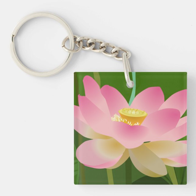 Llavero Tecla de flor rosa Lotus (Frente)