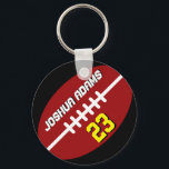 Llavero Tecla de fútbol rojo negro para equipo deportivo<br><div class="desc">Un hilo musical fresco y colorido como regalo para las familias y los amigos. Cadena de teclas de fútbol americano con nombre personalizado y número de jugador. Un gran recuerdo para entrenadores de fútbol,  capitanes y jugadores.</div>