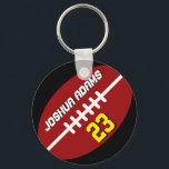 Llavero Tecla de fútbol rojo negro para equipo deportivo<br><div class="desc">Un hilo musical fresco y colorido como regalo para las familias y los amigos. Cadena de teclas de fútbol americano con nombre personalizado y número de jugador. Un gran recuerdo para entrenadores de fútbol,  capitanes y jugadores.</div>
