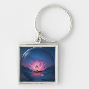 Llavero Tecla de la esfera de vidrio de Lotus brillante -