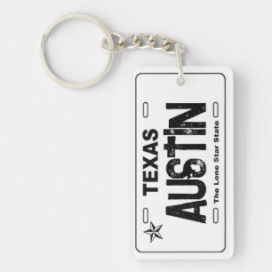 Llavero Tecla de la placa de la matrícula blanca de Austin