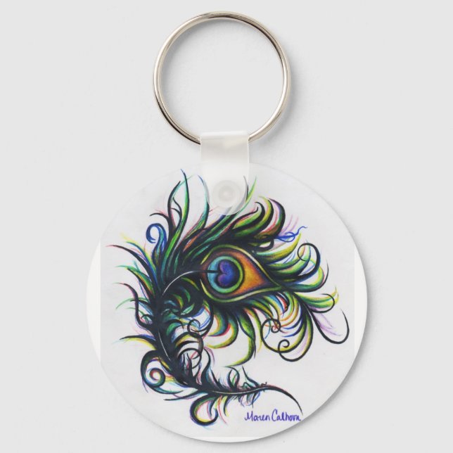 Llavero Tecla de la pluma de pavo real pequeña (Anverso)