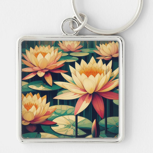 Llavero Tecla de Lotus amarillo Art Deco (Frente)