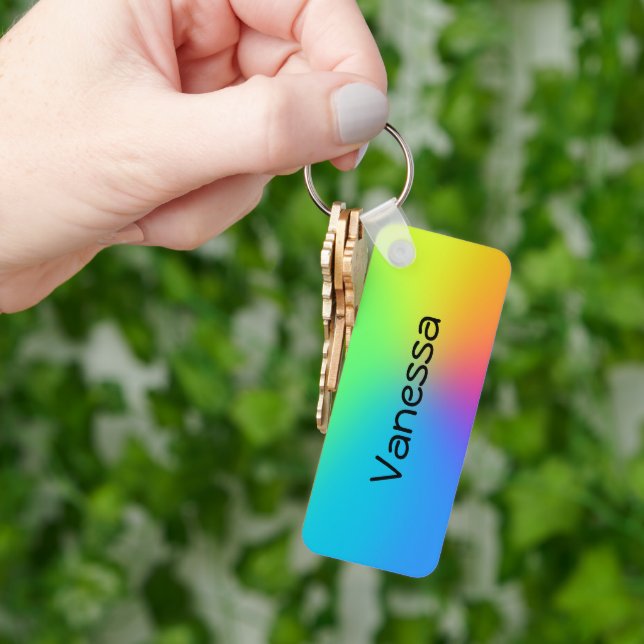 Llavero Tecla de nombre personalizado de arcoiris (Mano)
