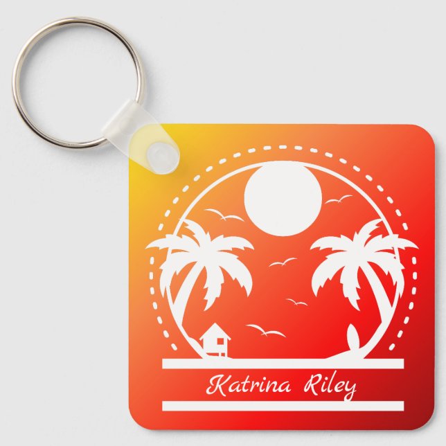 Llavero Tecla de verano tropical (gradiente rojo-naranja-a (Anverso)