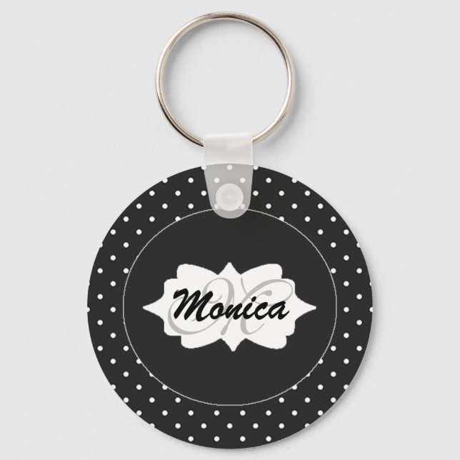 Llavero Tecla del botón de redondeo básico de puntos negro (Anverso)