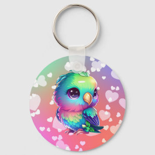 Llavero Tecla para aves y corazones arcoiris
