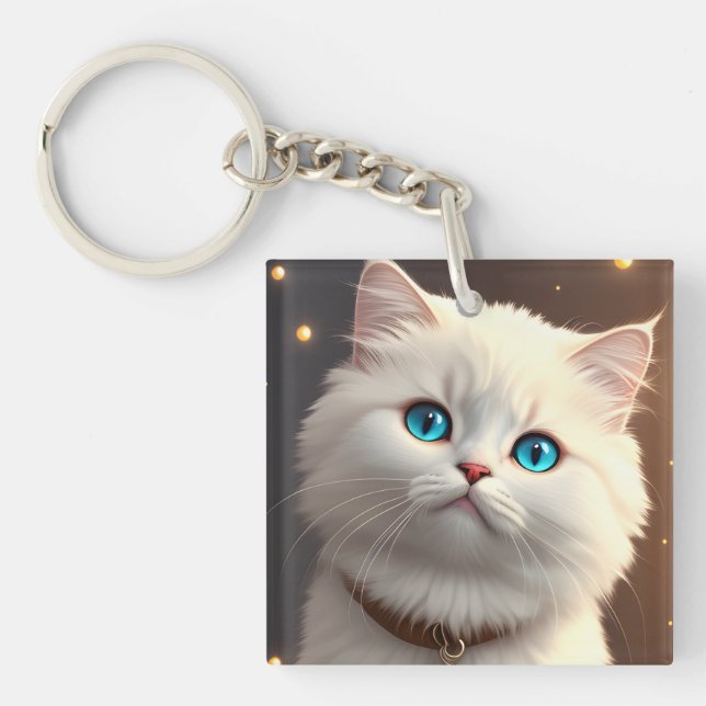 Llavero Tecla para gato blanco (Frente)
