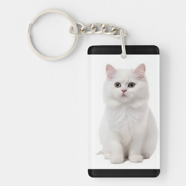 Llavero Tecla para gato blanco (Frente)