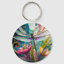 Llavero Tecla para la libélula de color de tinta y pluma