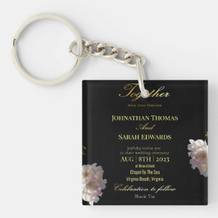 Llavero Teclado Acrílico Boda Formal Negro Y Oro
