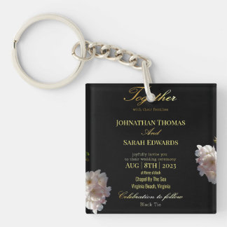 Llavero Teclado Acrílico Boda Formal Negro Y Oro