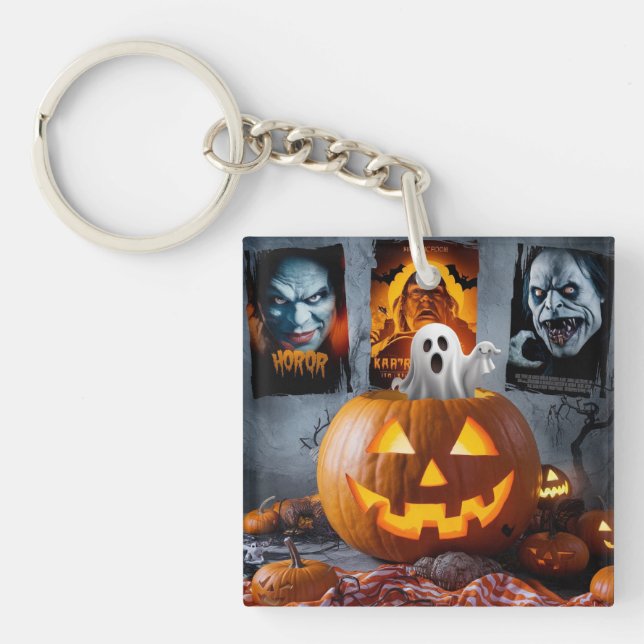 Llavero Teclado acrílico cuadrado de Halloween (Frente)