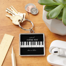 Llavero Teclado de piano y texto de personalizable en blan