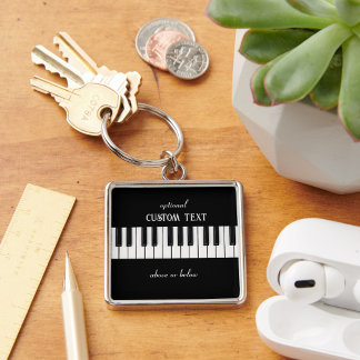 Llavero Teclado de piano y texto de personalizable en blan
