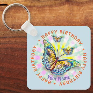 Llavero Teclas de cumpleaños de mariposa azul