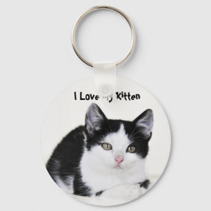 Llavero Teclas para gatitos blancos pensantes y negros