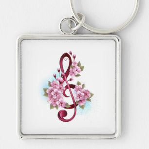 Llavero Tejidos musicales notas de colores con flores de S