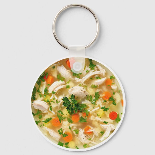 Llavero Tema de Sopa de Pollo con Fideos Divertida  (Anverso)
