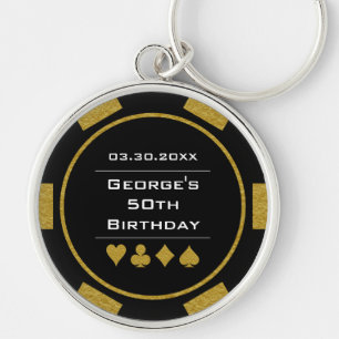 Llavero Tema del Casino Black Gold Chip Birthday